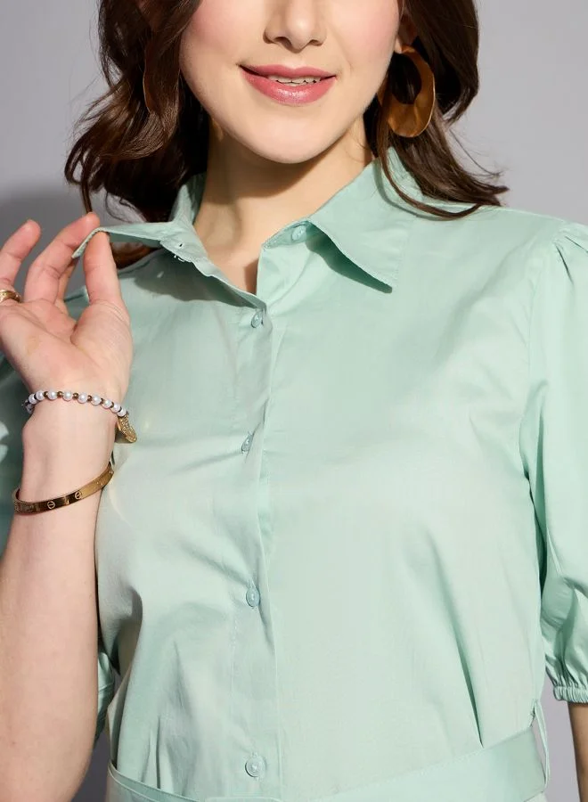 مرفوعة Women Fitted Casual Solid Shirt Dress