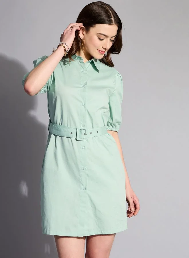 مرفوعة Women Fitted Casual Solid Shirt Dress