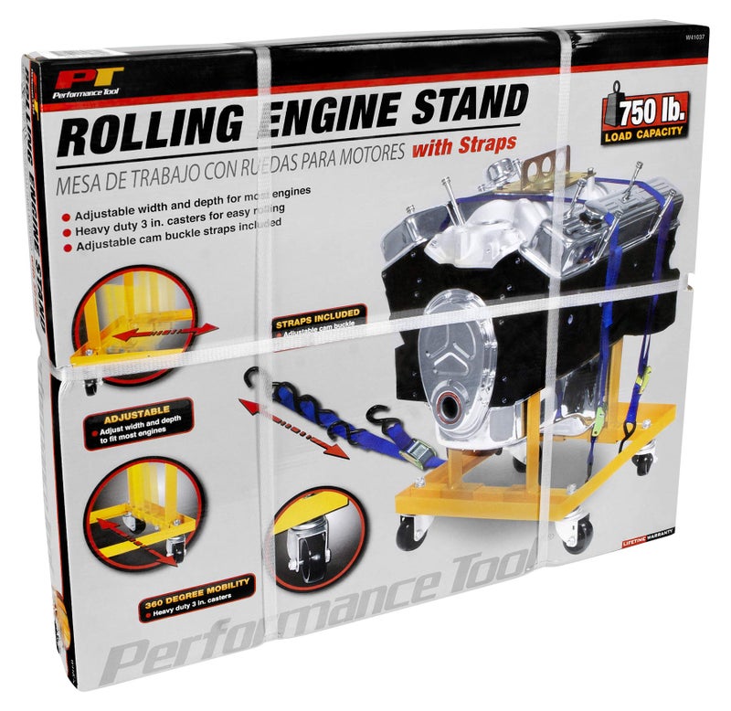 Performance Tool W41037 Rolling Engine Stand with Straps for Vehicle Maintenance, Yellow, 750-lb Capacity - Image 3