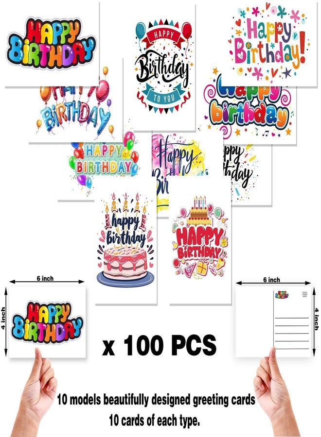 Pinovk 100 Pack Happy Birthday Postcards - Assortment Bulk Birthday Postcards Blank Happy Birthday Postcards 4x6 Inches, 10 Unique Designs, Ideal for Kids, Men, Women, and Elderly - Image 2