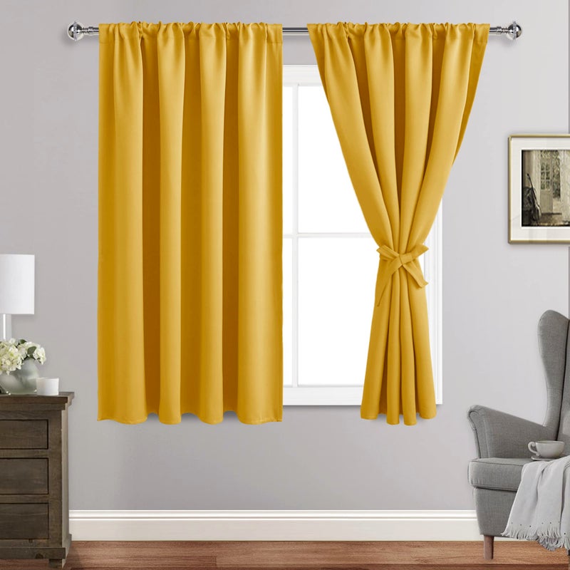JIUZHEN Blackout Curtains for Bedroom - Thermal Insulated Room Darkening Noise Reducing  52 x 45 Inch Length Curtains for Living Room  Set of 2 Panels with Tiebacks  Mustard Yellow - Image 1