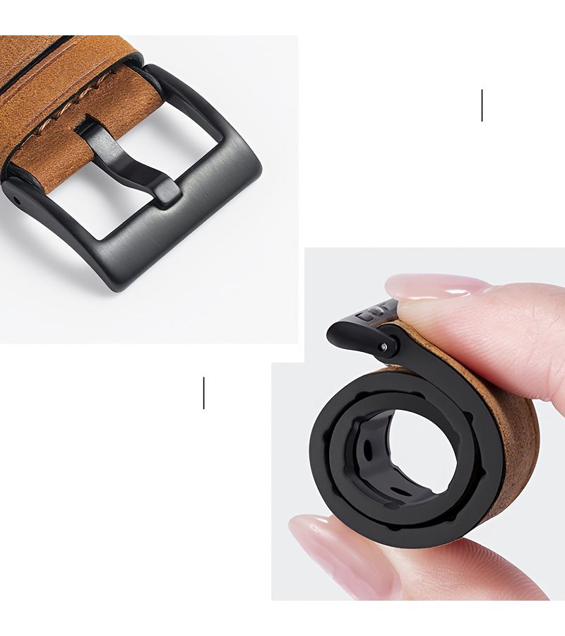 حزام من الجلد البني الفاتح مع السيليكون لساعات Apple Watch S10 S9 S8 S7 S6 S5 - Image 3