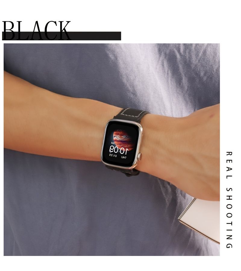حزام من الجلد البني الفاتح مع السيليكون لساعات Apple Watch S10 S9 S8 S7 S6 S5 - Image 5