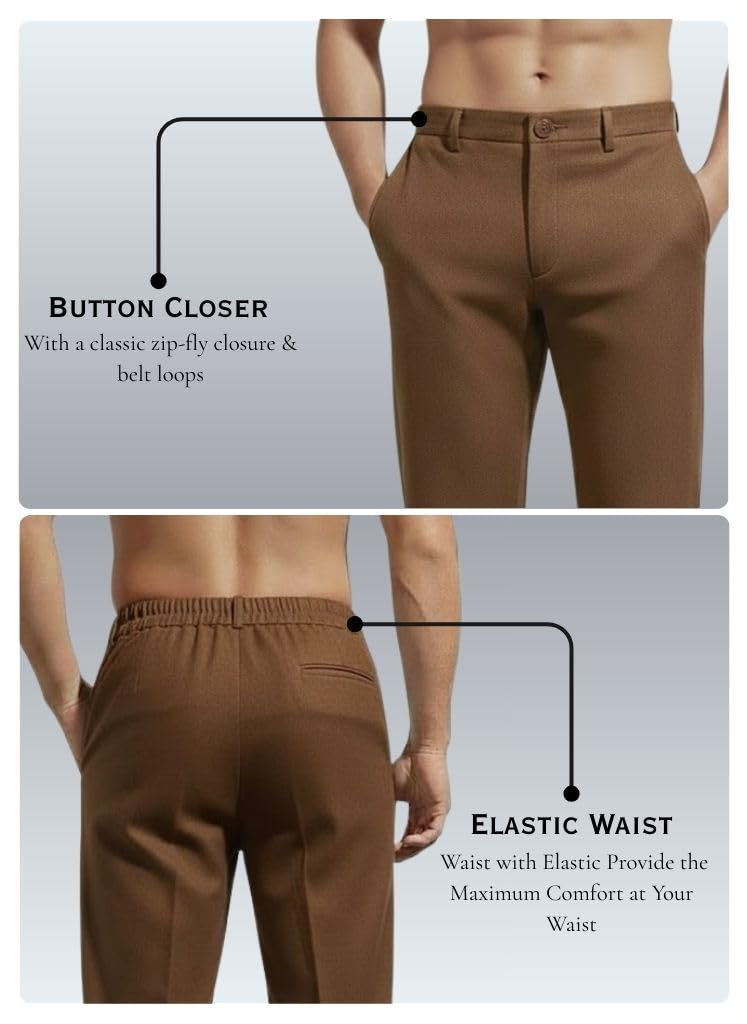 SMOWKLY Casual Trousers for Men |Men’s Regular Fit Straight Pants |Comfortable Stylish Trousers for Men |Soft Fabric Chinos for Everyday Wear, Travel & Office |Linen Cotton Bottom Wear(1692_BRN_32) - Image 4