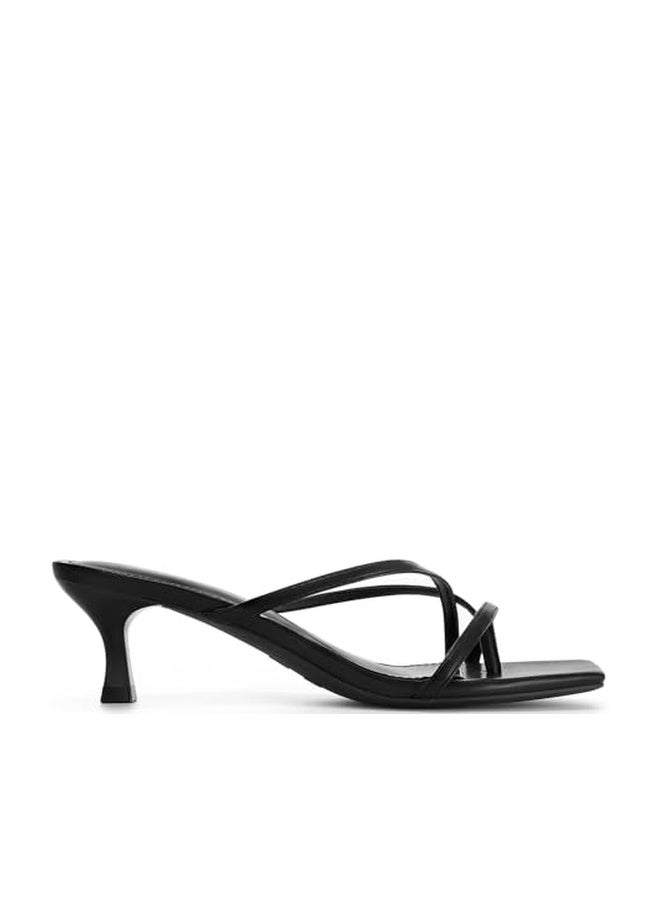 Athlefit Kitten Heels for Women Flip Flops Square Open Toe Strappy Low Heels Sexy Party Wedding Dress Thong Heeled Sandals Black Size 8 - Image 1