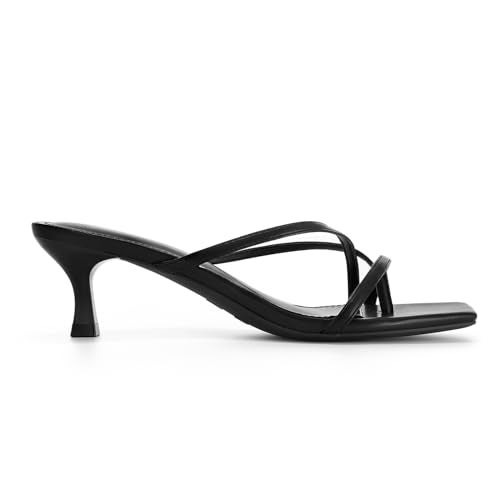 Athlefit Kitten Heels for Women Flip Flops Square Open Toe Strappy Low Heels Sexy Party Wedding Dress Thong Heeled Sandals Black Size 8 - Image 2