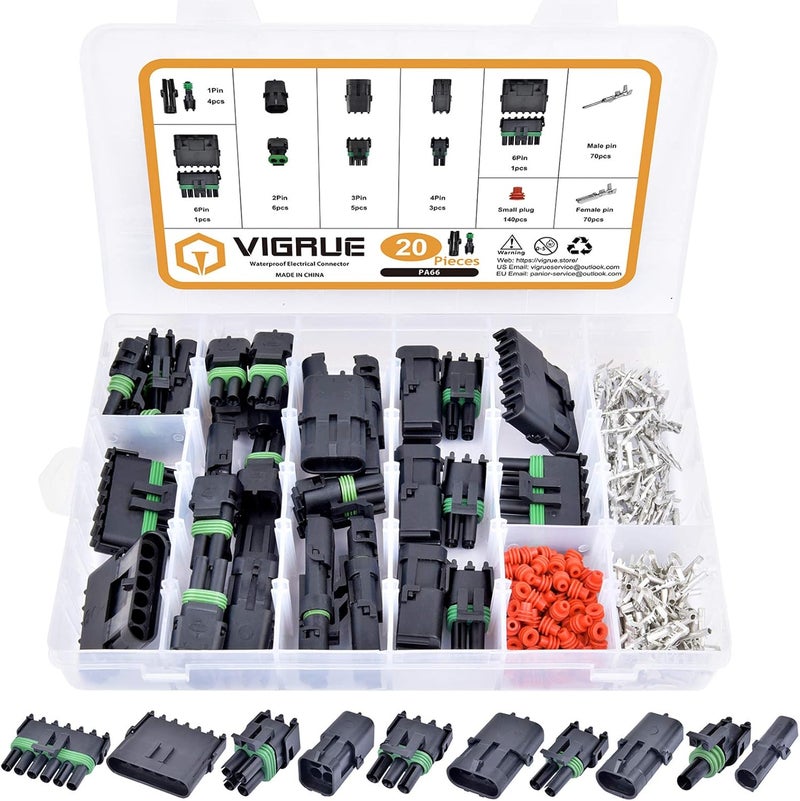 VIGRUE 20 Sets 1/2/3/4/6 Pin Connector Weatherpack Connectors Kit, Waterproof Automotive Electrical Wire Connectors Plug Kit - Image 1