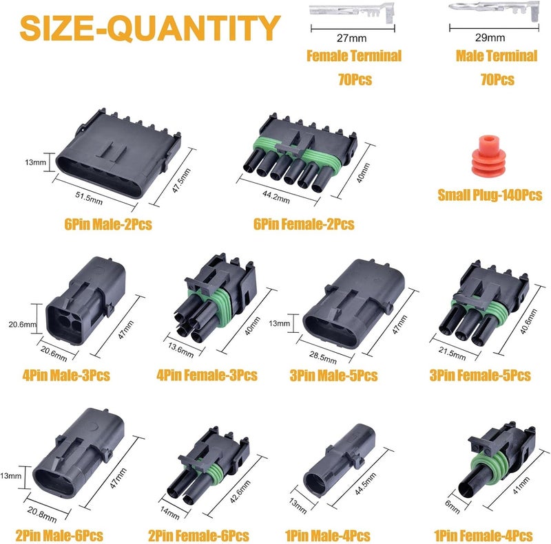 VIGRUE 20 Sets 1/2/3/4/6 Pin Connector Weatherpack Connectors Kit, Waterproof Automotive Electrical Wire Connectors Plug Kit - Image 2