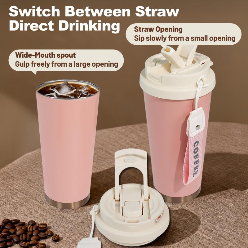 DITOSH Insulated Coffee Tumbler 17.9oz 530ml Travel Coffee Mug 316 Stainless Steel Dual Drink Openings Leakproof Lid Reusable Insulated Coffee Mug Hot and Cold Ideal Travel Mug for Coffee Lover Daily - Image 4