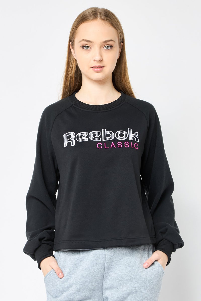 Reebok Women Sportswear Fit Long Sleeve Outdoor Sweatshirt, Black - Image 1