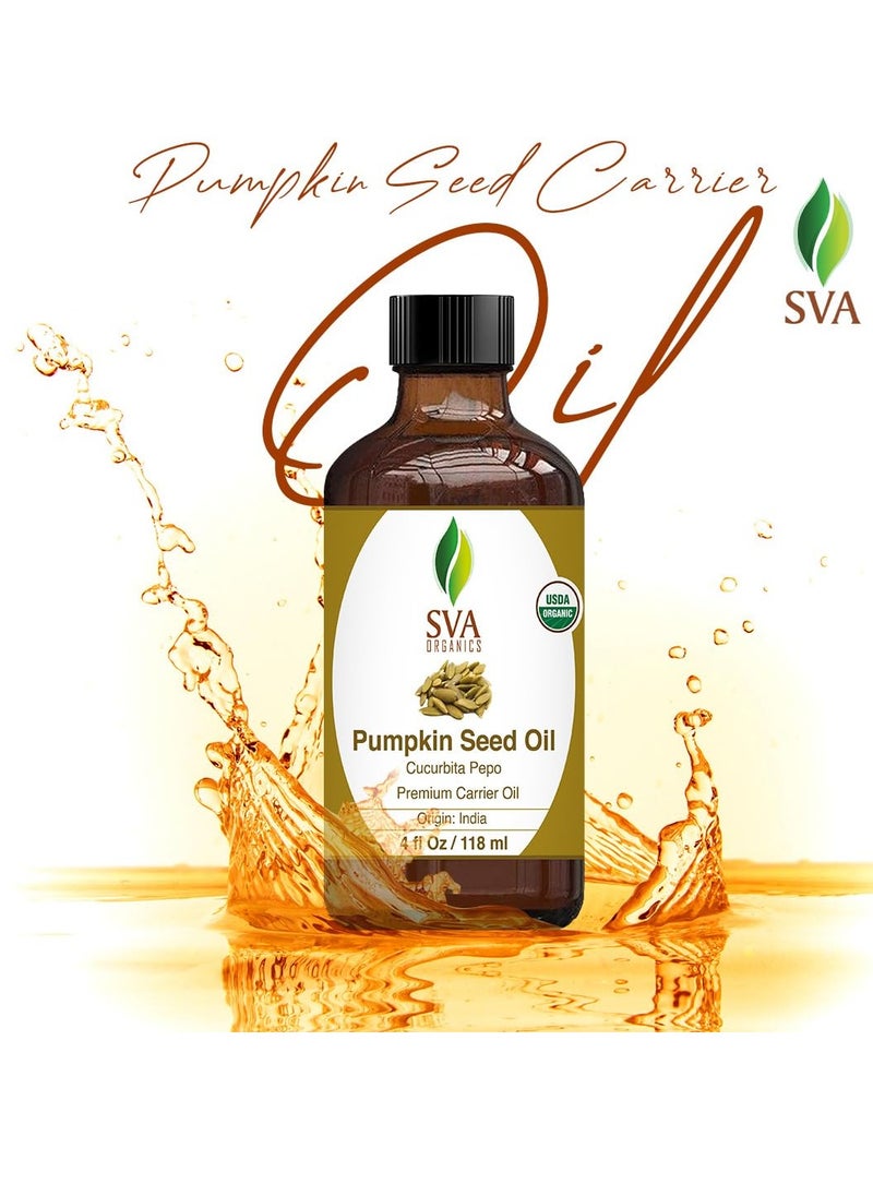 SVA Organics SVA Pumpkin Seed Oil Organic - 4 Fl Oz – 100% Natural Cold Pressed Organic Pumpkin oil - for Face, Skin Care, Hair Care, Scalp Massage & Body Massage – Carrier Oil with Dropper  - Image 2