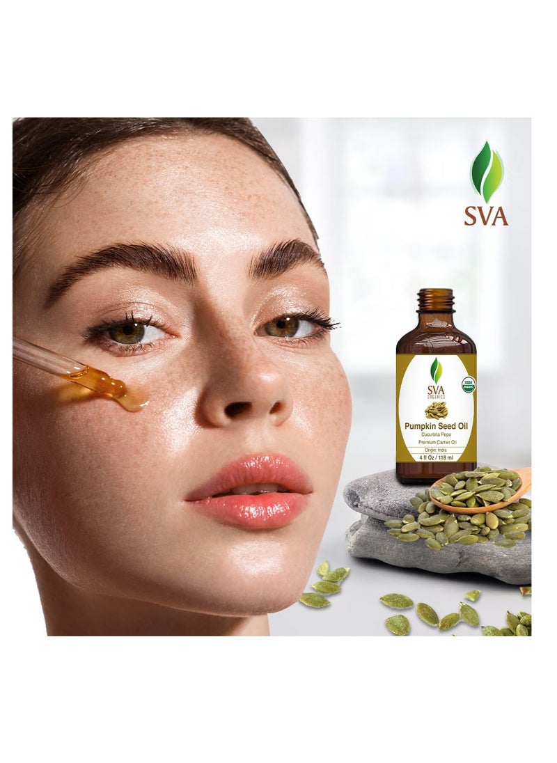 SVA Organics SVA Pumpkin Seed Oil Organic - 4 Fl Oz – 100% Natural Cold Pressed Organic Pumpkin oil - for Face, Skin Care, Hair Care, Scalp Massage & Body Massage – Carrier Oil with Dropper  - Image 3