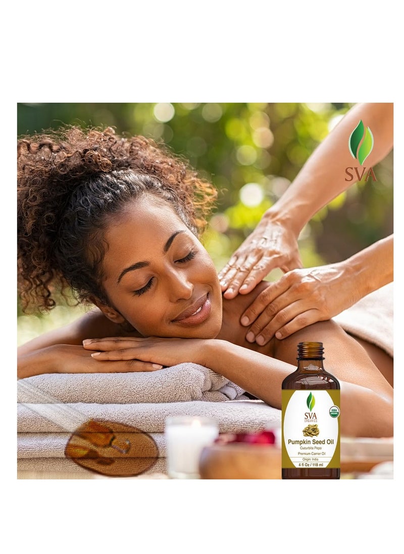 SVA Organics SVA Pumpkin Seed Oil Organic - 4 Fl Oz – 100% Natural Cold Pressed Organic Pumpkin oil - for Face, Skin Care, Hair Care, Scalp Massage & Body Massage – Carrier Oil with Dropper  - Image 4