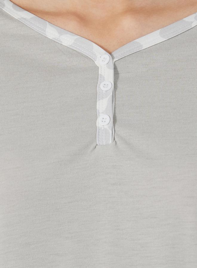 Styli Solid Dropped Shoulder T-Shirt & Printed Pants Pyjama Set - Image 3