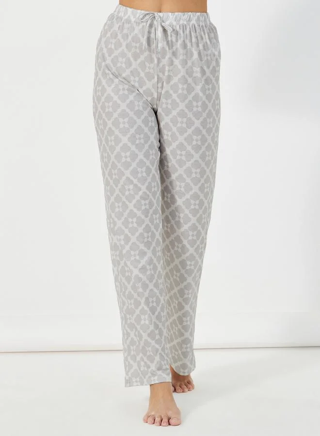 Styli Solid Dropped Shoulder T-Shirt & Printed Pants Pyjama Set