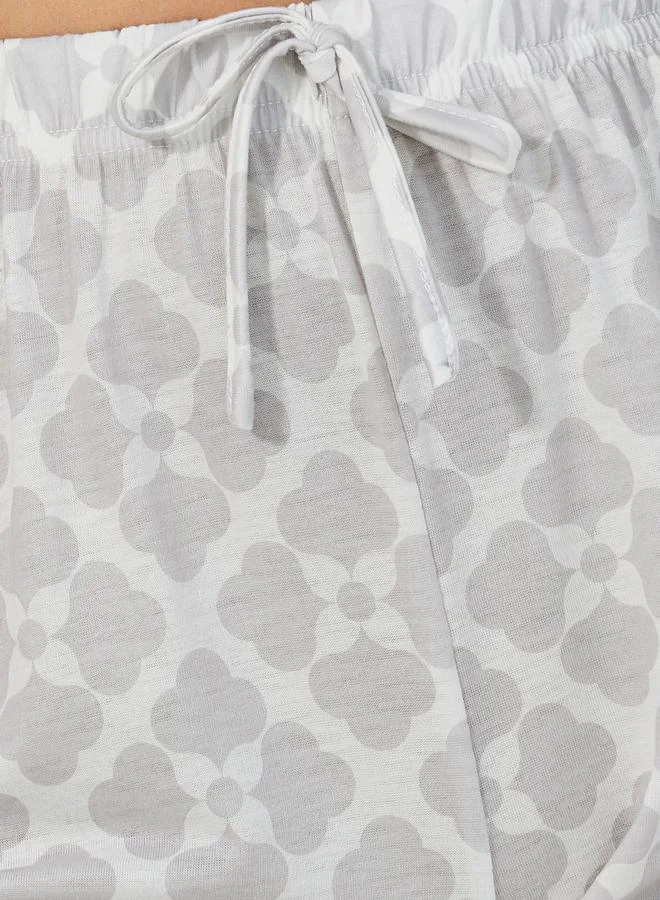 Styli Solid Dropped Shoulder T-Shirt & Printed Pants Pyjama Set