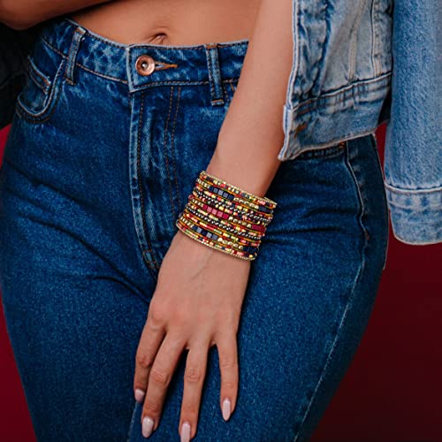 SPUNKYsoul Cuff Bracelets for Women Collection - Adjustable, Stylish Boho Inspired Beaded Bracelets, Trendy Stackable Beads, Ideal for Everyday Wear & Special Occasions (Navy, Red, Box) - Image 2
