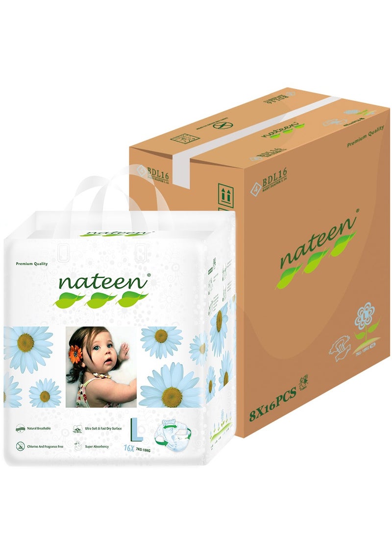 nateen Premium Care Baby Diapers, Size 4 (7-18kg), 128 Count Diapers, Large, Super Absorbent,Breathable Baby Diapers - Image 1