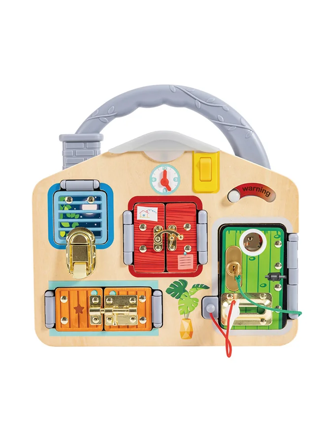 هيب Hape Wooden Lock & Learn Playboard with Light Educational Toys for 3 years, ChildrensToys, Montessori Early Development Activity Toys Birthday Gifts, With Functional Clock, Fine Motor Skills, With Easy-to-Carry Handle
