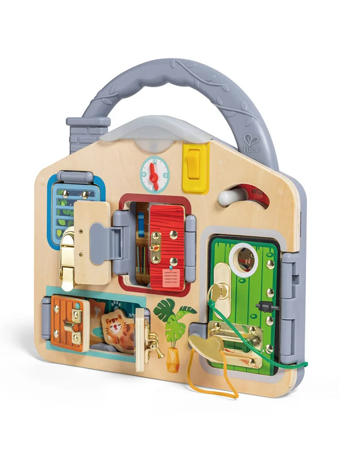 هيب Hape Wooden Lock & Learn Playboard with Light Educational Toys for 3 years, ChildrensToys, Montessori Early Development Activity Toys Birthday Gifts, With Functional Clock, Fine Motor Skills, With Easy-to-Carry Handle