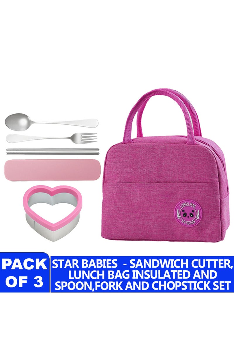 Star Babies Insulated Mini Lunch bag, Sandwich Cutter, fork and spoon set- Pink - Image 4