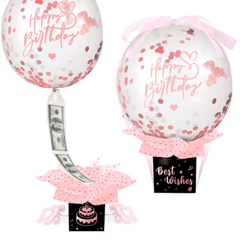 UQM Upgraded Birthday Money Box for Cash Gift Pull Funny Pull Money Balloon Box Happy Birthday Surprise Set Birthday Gifts for Women Men Best Friend Girlfriend Wife Sister Rose Quartz - Image 2