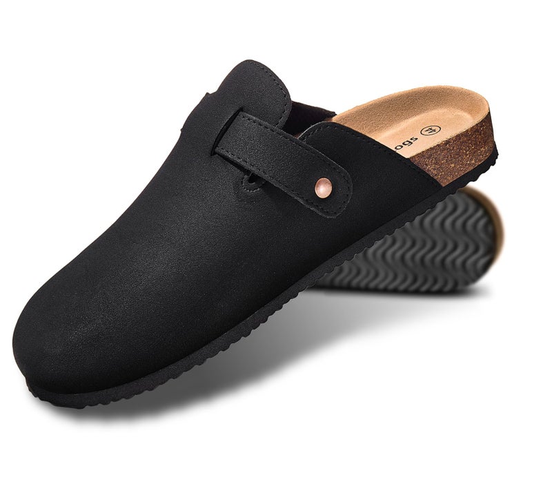 KEMISANT Men Clogs-Comfortable Suede Mules Slippers Sandals Nurse Potato Shoes Unisex-Cushioned Cork-Footbed(Black-13 Women/11 Men) - Image 1