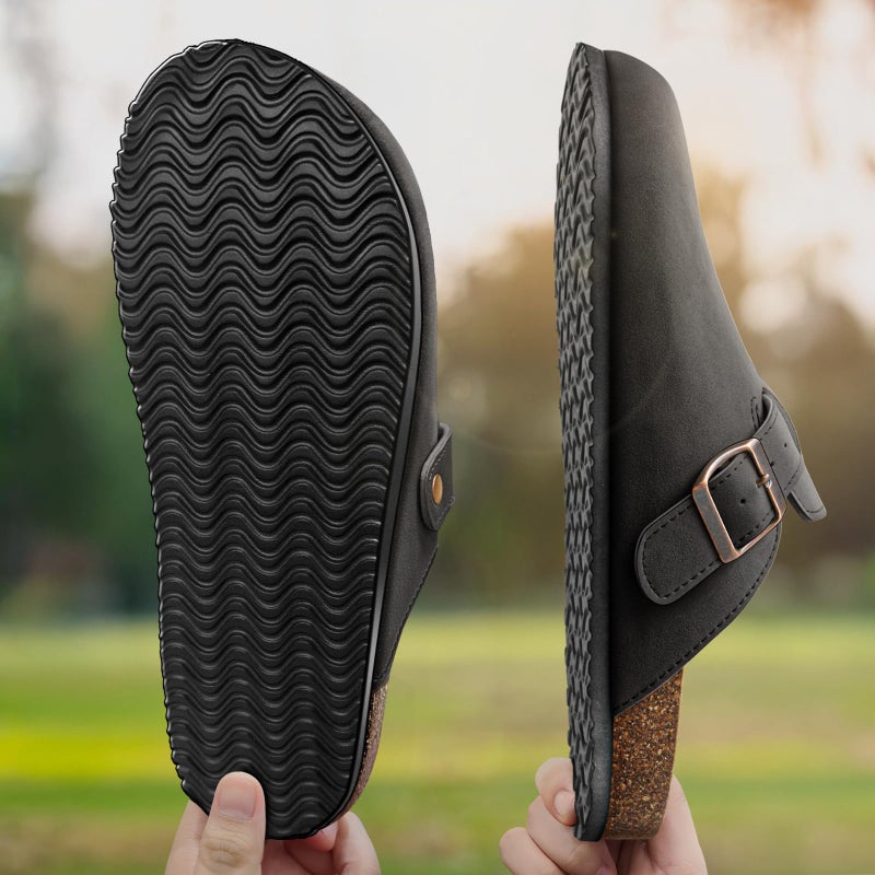 KEMISANT Men Clogs-Comfortable Suede Mules Slippers Sandals Nurse Potato Shoes Unisex-Cushioned Cork-Footbed(Black-13 Women/11 Men) - Image 4