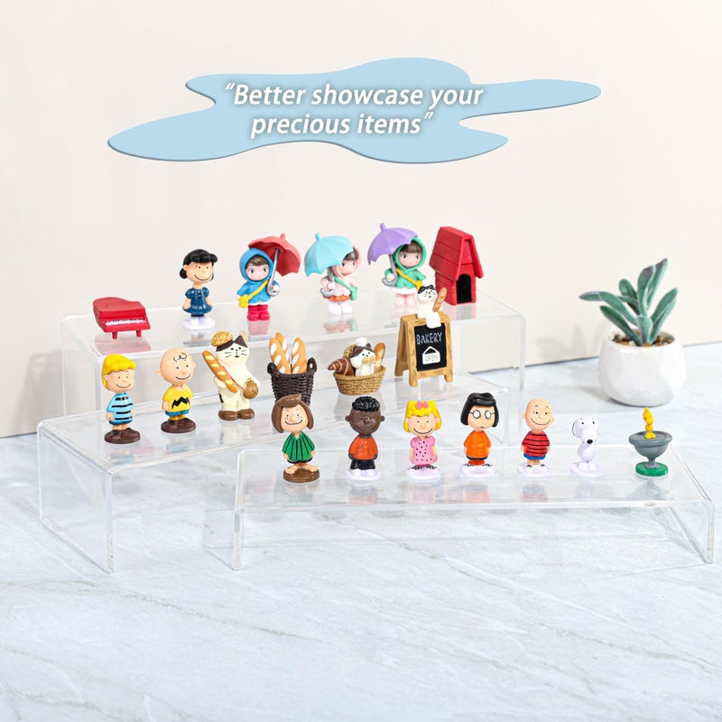 Cq acrylic Yieach Large Clear Acrylic Risers Display Stands,3 Pcs Rectangular Display Risers for Funko Pop,Figures,Food,Showcase Collectibles Display Shelf,Retail Desktop Risers Display Stand and Decoration - Image 4