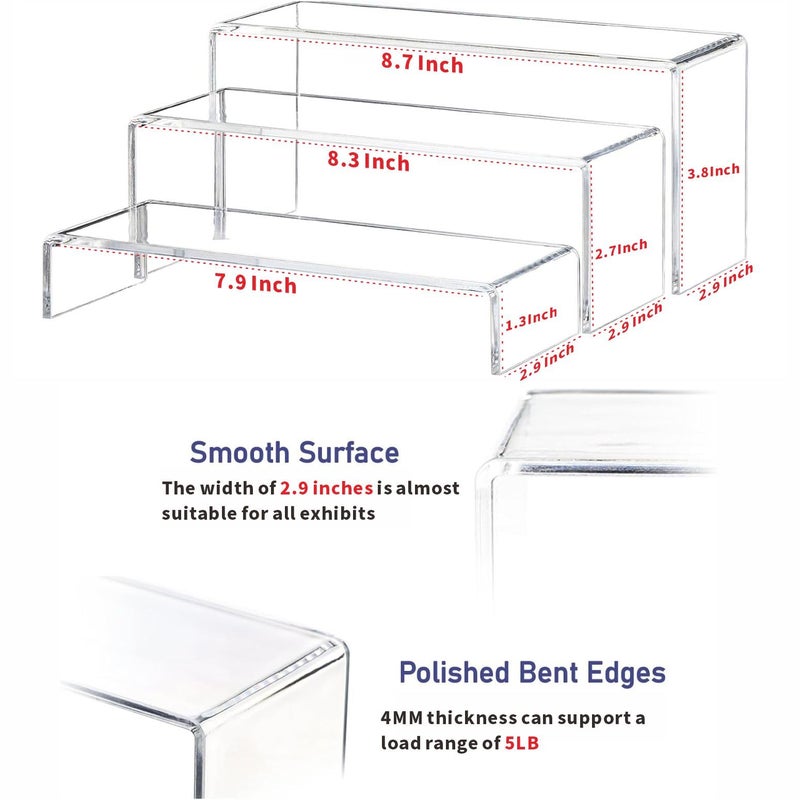 Cq acrylic Yieach Large Clear Acrylic Risers Display Stands,3 Pcs Rectangular Display Risers for Funko Pop,Figures,Food,Showcase Collectibles Display Shelf,Retail Desktop Risers Display Stand and Decoration - Image 2