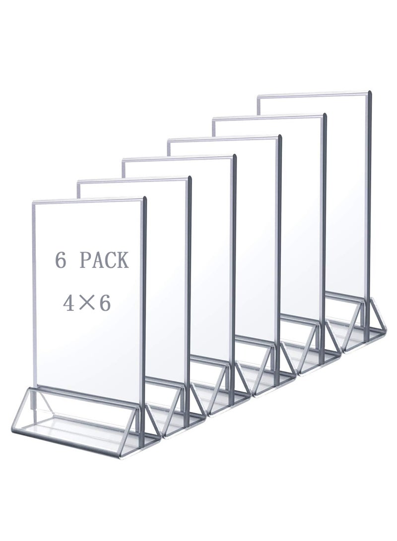 6-Pack Clear Acrylic Sign Holders with Silver Edges, Double-Sided Vertical Stands for Table Numbers, Restaurant Signs, Photos, and Art Displays - Perfect for Weddings and Events. - Image 1