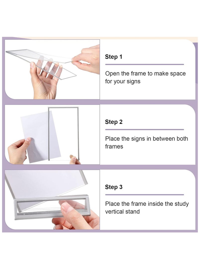 6-Pack Clear Acrylic Sign Holders with Silver Edges, Double-Sided Vertical Stands for Table Numbers, Restaurant Signs, Photos, and Art Displays - Perfect for Weddings and Events. - Image 3