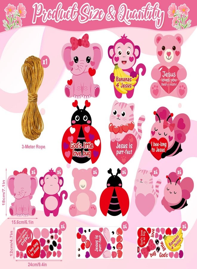 Yewfold 24Pcs Valentine's Day Craft Kit, Valentine's Day Pink DIY Animal Craft Make Your Own 3D Teacher Appreciation Thankful Love Gift Set Home Fun Activities (Animal) - Image 2