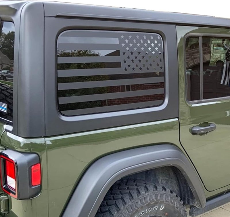 Zxiaochun Rear Window American Flag Decal Fits Jeep Wrangler JK JKU 2011-2015 2016 2017 2018 (4-Door Version), Precut Back Side Window Glass USA Flag Vinyl Sticker Exterior Accessories (Matte Black) - Image 1
