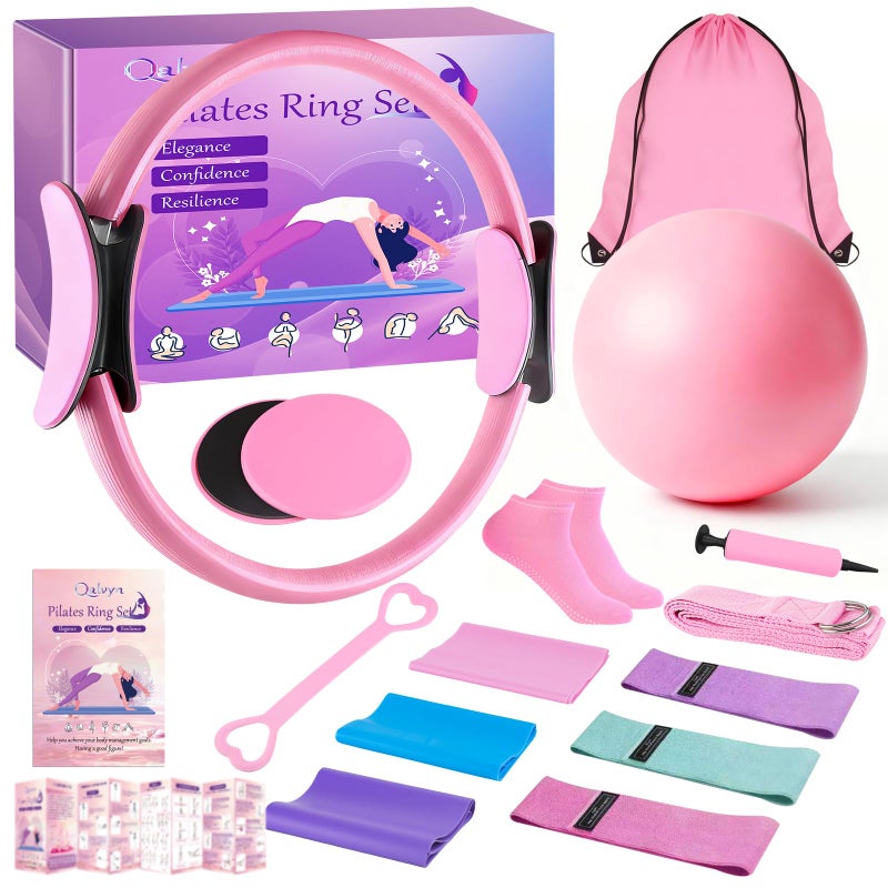 Qalvyn Home Pilates Kit for Women, Pilates Ring Set, Pilates Equipment Kit for Women Home Workouts, Pilates Essentials Kit with 15â€™â€™ Pilates Ring and Ball, Resistance Bands for Strength, Toning, Flexibility - Image 1