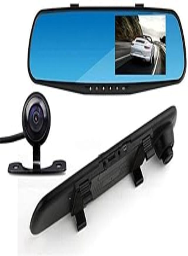 Front and rear car surveillance camera, dvr for recording and display inside the mirror glass, 2724447811163