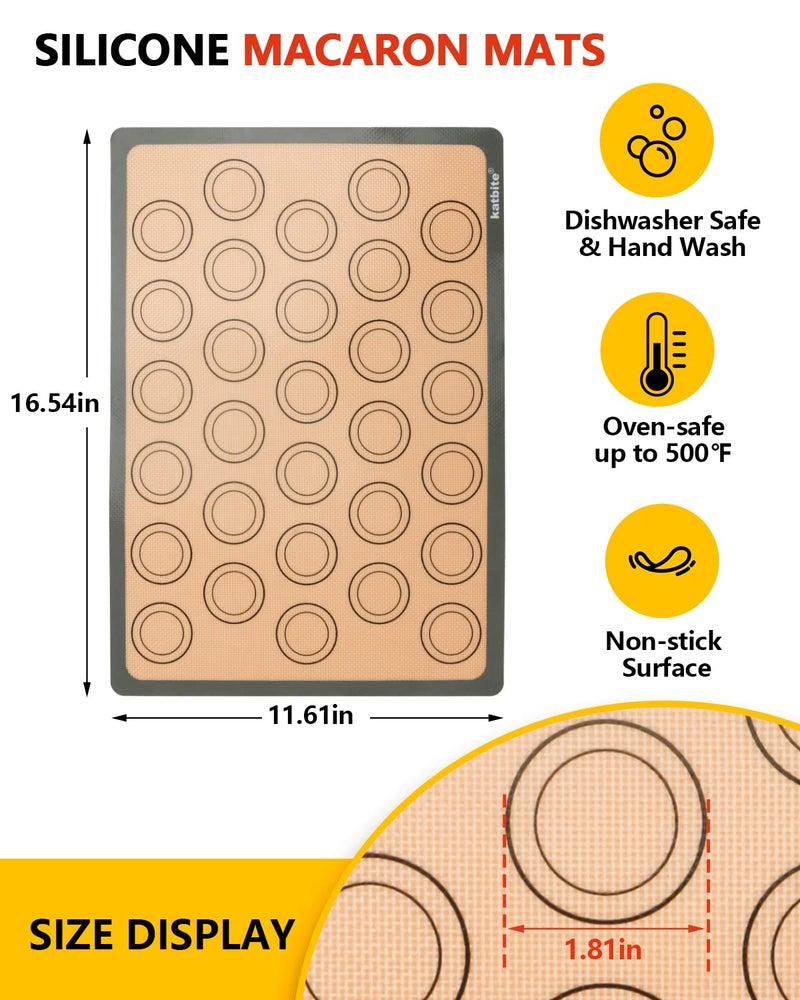 katbite Macaron Silicone Baking Mats, Katbite Silicone Macaroons Baking Mat Set of 2 Half Sheet (11 5/8" x 16 1/2") Reusable & Nonstick Macarons Baking Supplies Silicone Bakeware Mats for Macarons Cookies - Image 2