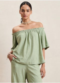 Femmella Knitted Schiffli Off Shoulder Neck Top by Styli  - Image 1