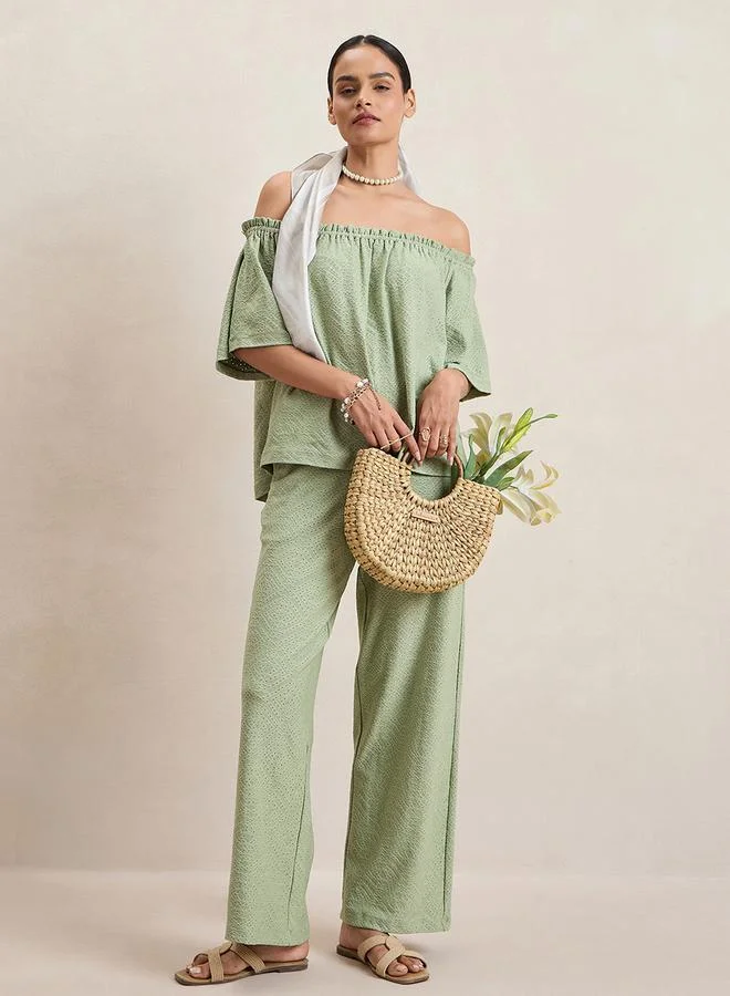 Femmella Femmella Knitted Schiffli Off Shoulder Neck Top