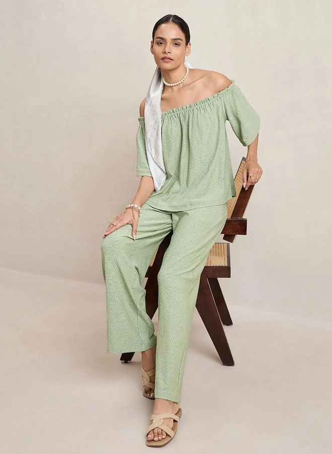 Femmella Femmella Knitted Schiffli Off Shoulder Neck Top