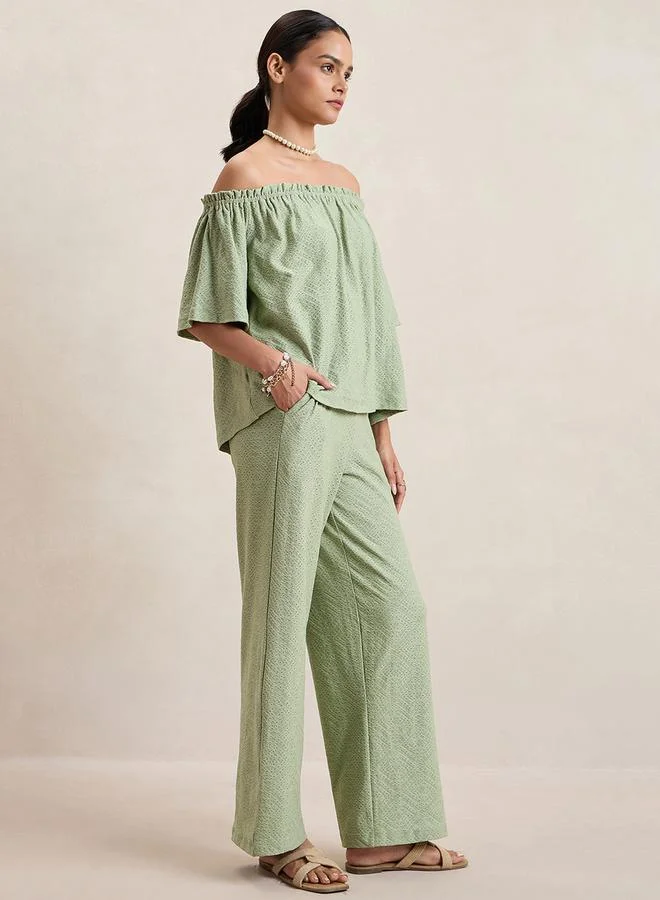 Femmella Femmella Knitted Schiffli Off Shoulder Neck Top