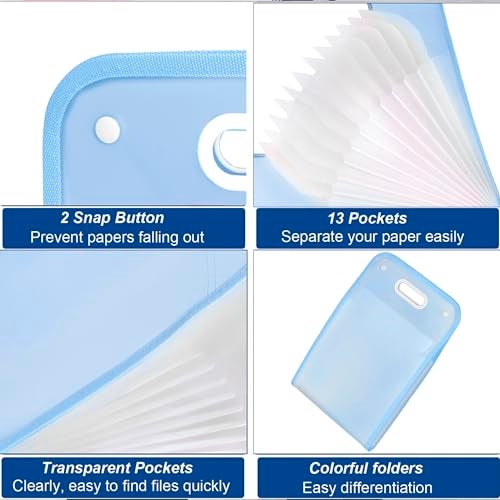 NISUN 13 Pockets Vertical Expanding File Folder Accordion File Folder Organizer for A4 Size Letter Size Paper Document Holder Organizer (Blue-36 x 3X 24 cm) - Image 5