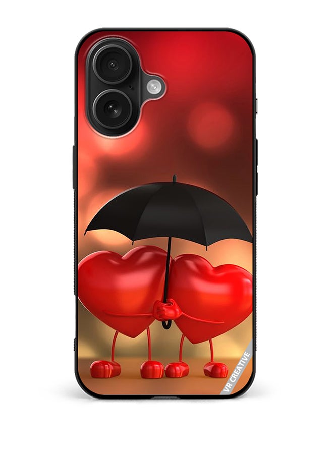 Protective Case Cover For Apple iPhone 16 Hearts Under Umbrella Design Multicolour