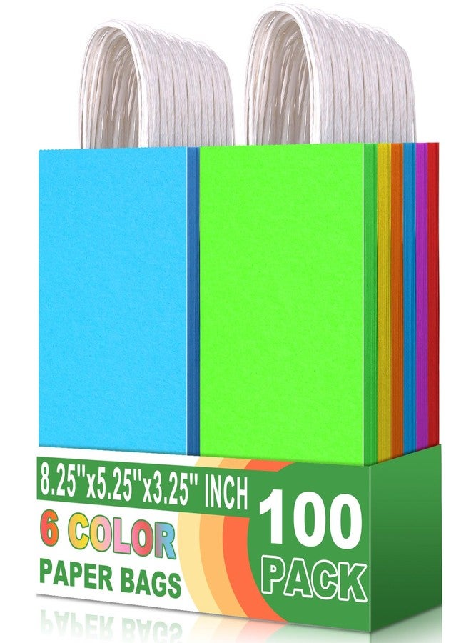 SMINDER Small Colorful Gift Bags with Handle Pastel Gift Bags 100 Pack, 5.25x3.25x8.25 Inch Paper Goodie Bags for Wedding, Christmas, Birthday Party Favors, Grocery, Craft, Retail Shopping, Goody, and Business - Image 1