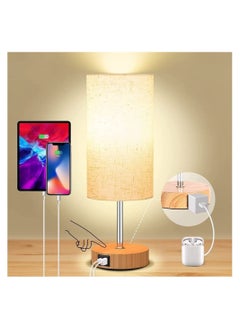 Table Lamp for Bedroom, Wood Nightstand with Fabric Shade, Bedside USB A+C Ports &AC Outlets, 3 Way Dimmable Touch Lamp, Bedroom Lamps Living Room,Home,Office, LED Bulb Included - pzsku/ZA25D764F4AB661600538Z/45/_/1688640772/74a49ad8-dd6a-4d09-9de6-d9f85ce06a7b