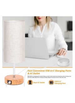 Table Lamp for Bedroom, Wood Nightstand with Fabric Shade, Bedside USB A+C Ports &AC Outlets, 3 Way Dimmable Touch Lamp, Bedroom Lamps Living Room,Home,Office, LED Bulb Included - pzsku/ZA25D764F4AB661600538Z/45/_/1688640776/eed8144c-b8c4-4cba-a36c-313381beeacc