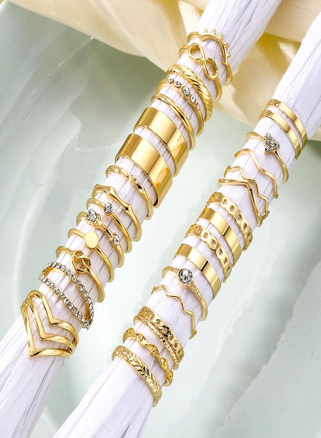 17IF 30 Pcs Gold Vintage Knuckle Ring Set for Women, Boho Crystal Finger Aesthetic Pearl Sparkle Butterfly Chunky Stackable Midi Ring Pack (Boho) - Image 3