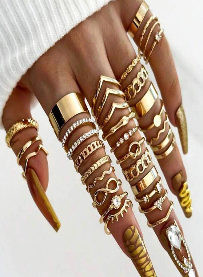 17IF 30 Pcs Gold Vintage Knuckle Ring Set for Women, Boho Crystal Finger Aesthetic Pearl Sparkle Butterfly Chunky Stackable Midi Ring Pack (Boho) - Image 4