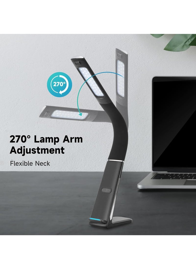 الروهيت - ابجورة طاولة LED مع شاحن لاسلكي سريع وواجهة شحن USB، مصباح طاولة 10 وات مع مفتاح تحكم بالحث، قابس المملكة المتحدة، مصباح مكتب للاستخدام المنزلي والمكتب والدراسة (أسود) - Image 1