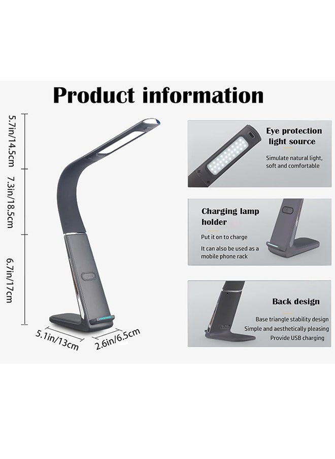 الروهيت - ابجورة طاولة LED مع شاحن لاسلكي سريع وواجهة شحن USB، مصباح طاولة 10 وات مع مفتاح تحكم بالحث، قابس المملكة المتحدة، مصباح مكتب للاستخدام المنزلي والمكتب والدراسة (أسود) - Image 1